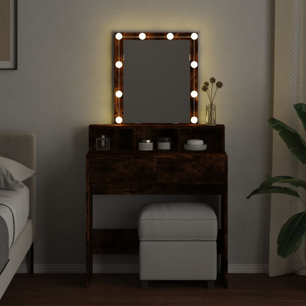 Coiffeuse avec LED chêne fumé 80x41x144,5 cm Coiffeuses vidaXL   