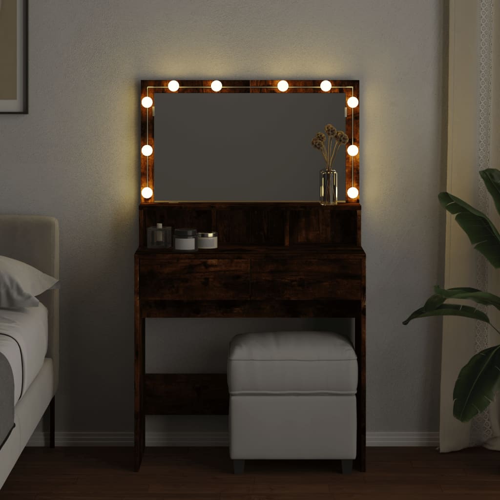 Coiffeuse avec LED chêne fumé 80x41x134,5 cm Coiffeuses vidaXL   