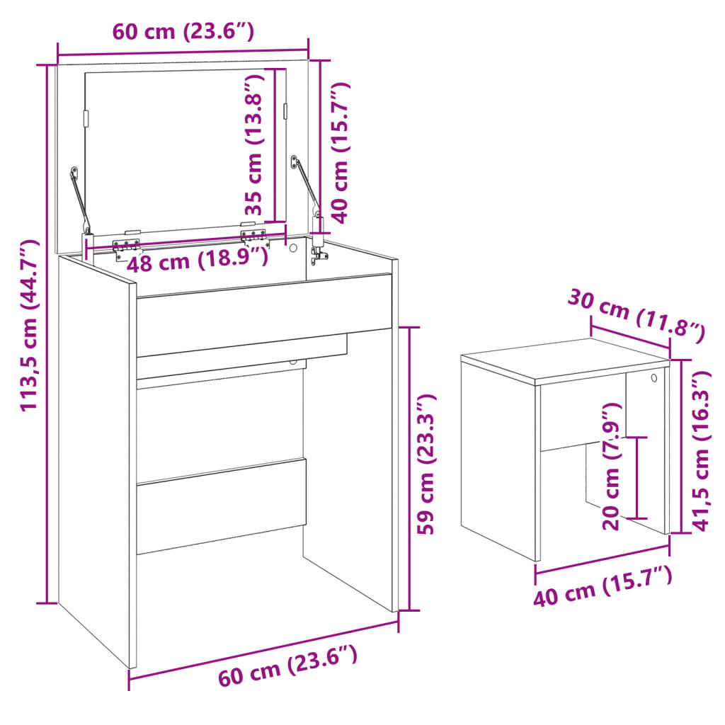 Coiffeuse et tabouret sonoma gris 60x40x113,5 cm Coiffeuses vidaXL   