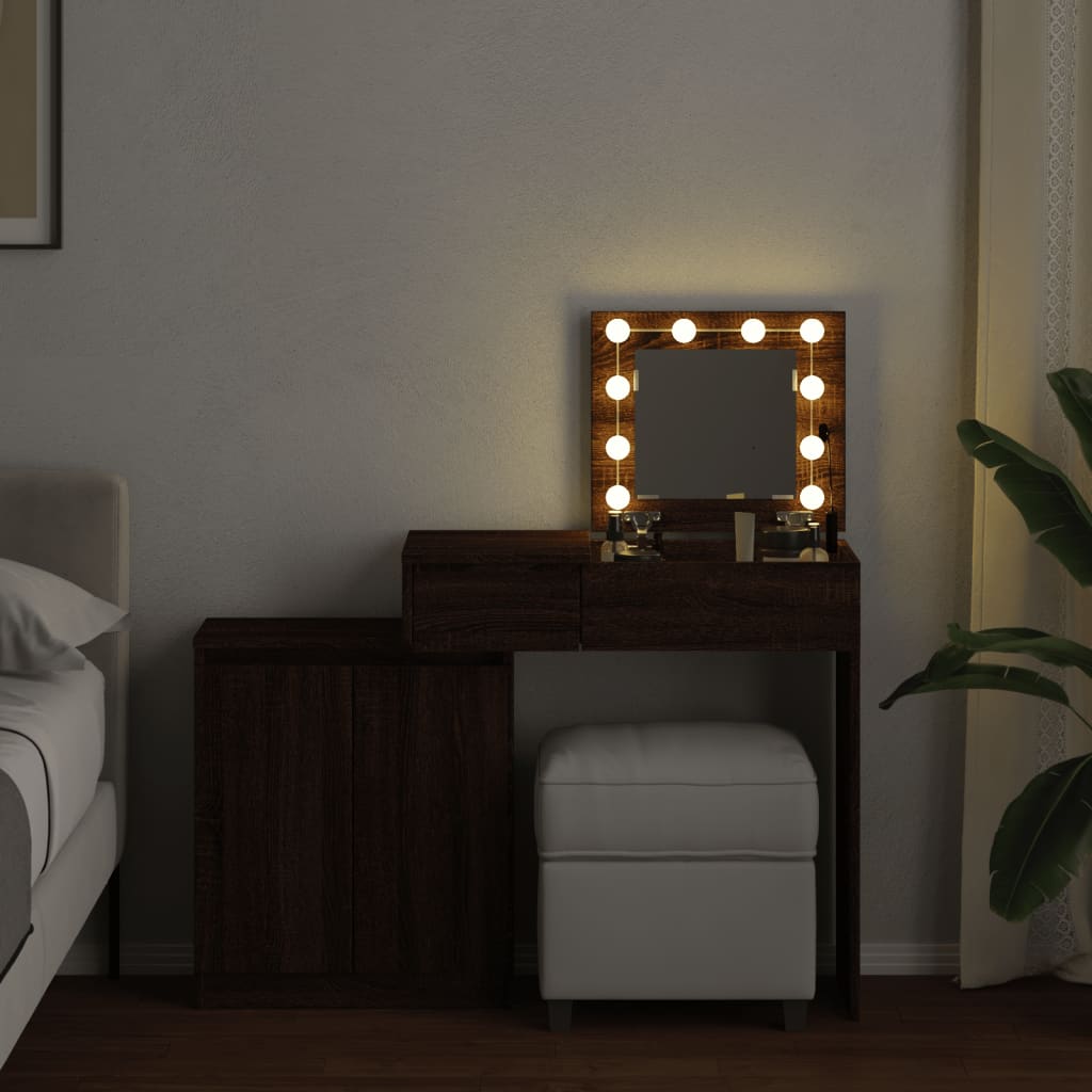 Coiffeuse avec LED chêne marron 115x37x110,5 cm Coiffeuses vidaXL   