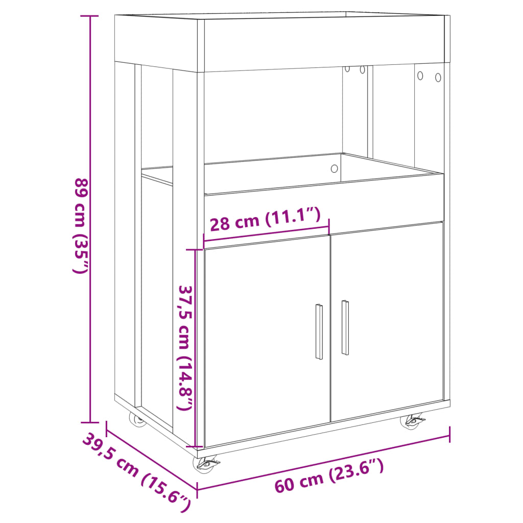 Image Chariot de bar blanc 60x39,5x89 cm bois d'ingénierie | Xios Store SNC vidaXL Xios Store SNC