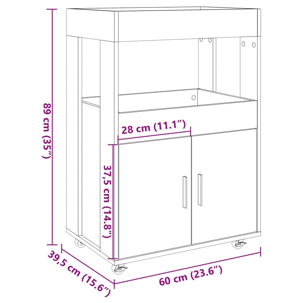 Image Chariot de bar gris béton 60x39,5x89 cm bois d'ingénierie | Xios Store SNC vidaXL Xios Store SNC