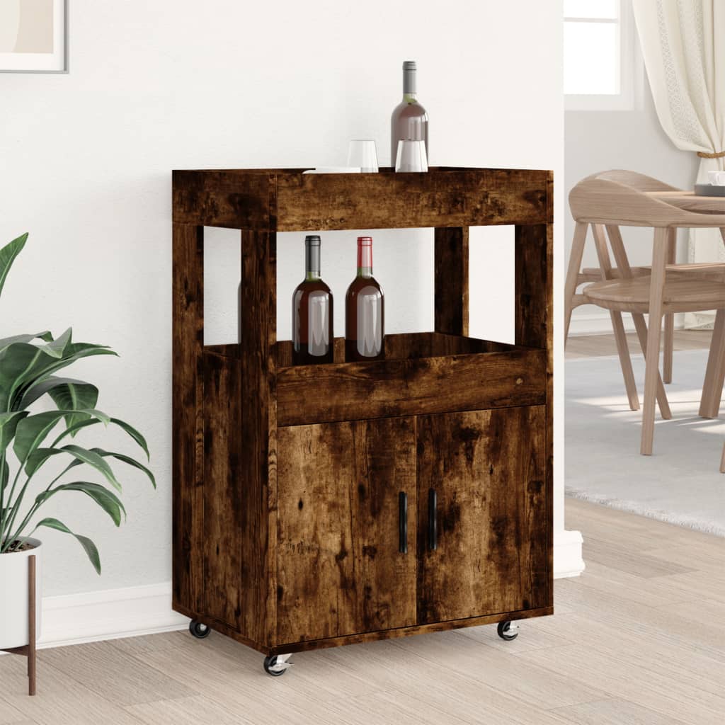 Image Chariot de bar chêne fumé 60x39,5x89 cm bois d'ingénierie | Xios Store SNC vidaXL Xios Store SNC