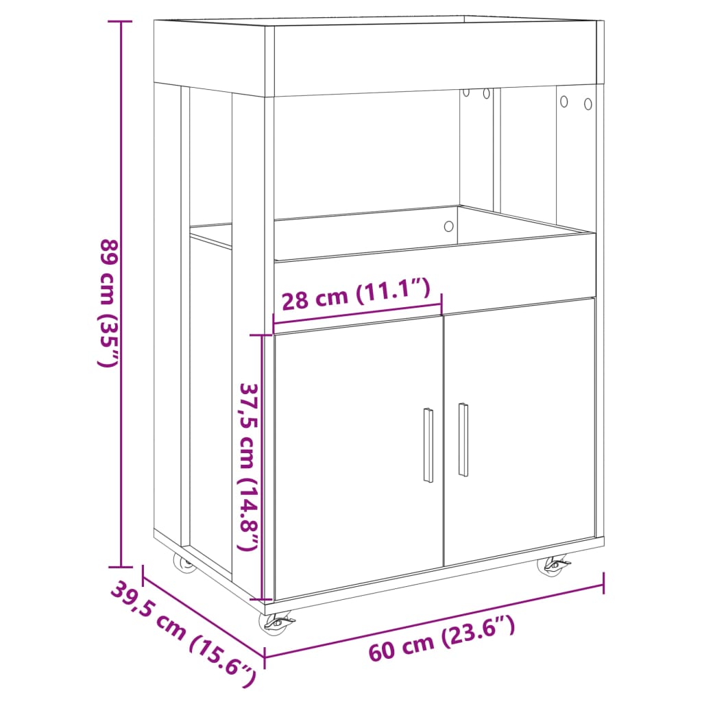 Image Chariot de bar chêne fumé 60x39,5x89 cm bois d'ingénierie | Xios Store SNC vidaXL Xios Store SNC