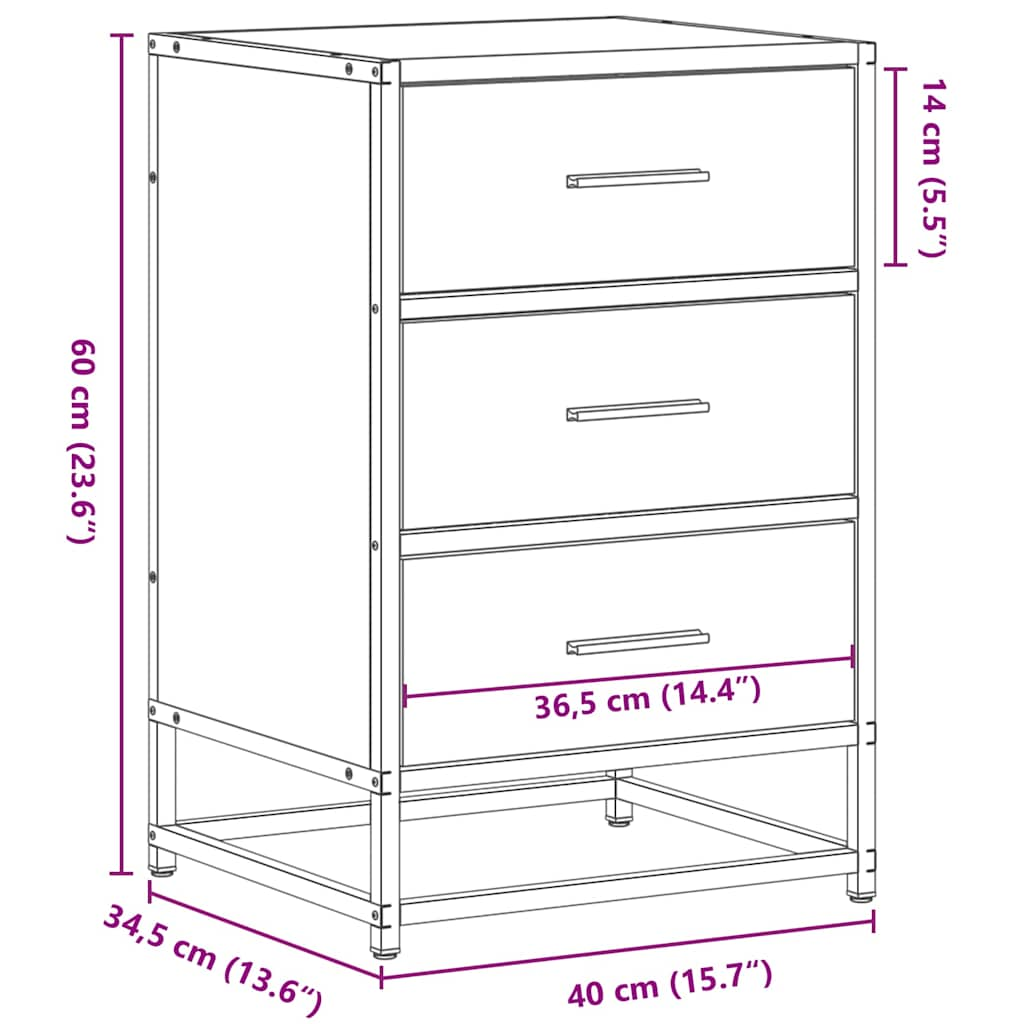 Table de chevet chêne sonoma 40x34,5x60cm bois ingénierie métal Tables de chevet vidaXL