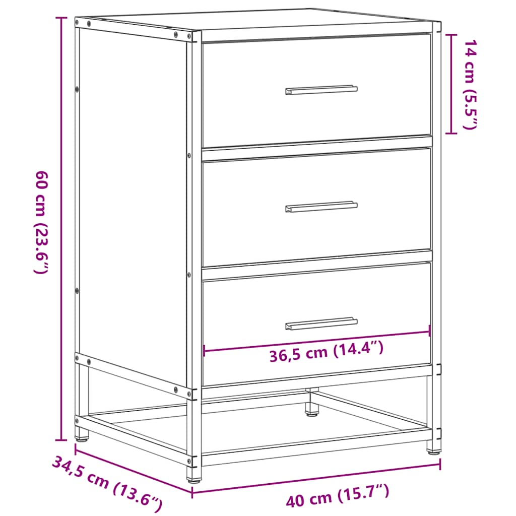 Table de chevet sonoma gris 40x34,5x60 cm bois ingénierie métal Tables de chevet vidaXL