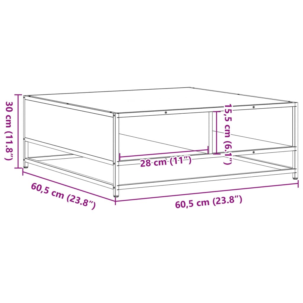 Table basse noir 60,5x60,5x30 cm bois d'ingénierie et métal Tables basses vidaXL   