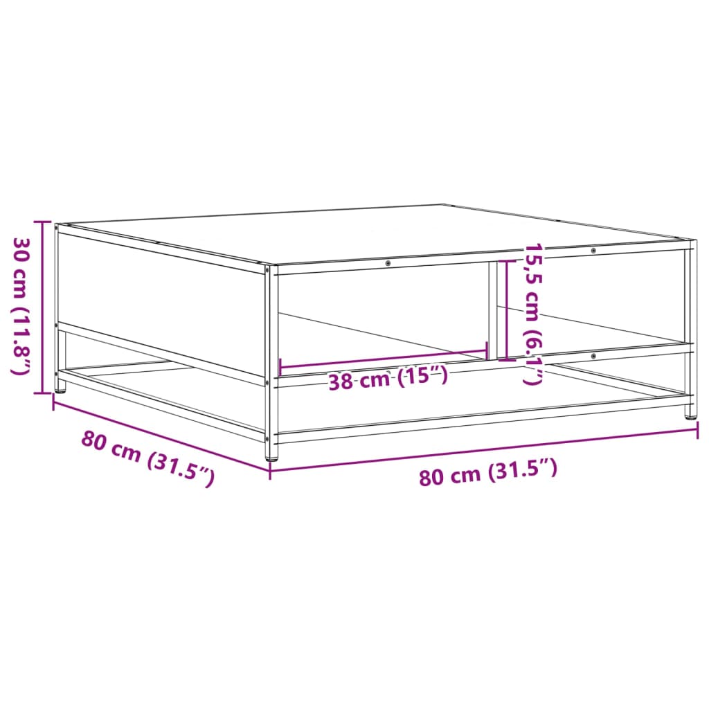 Table basse chêne sonoma 80x80x30 cm bois d'ingénierie et métal Tables basses vidaXL   