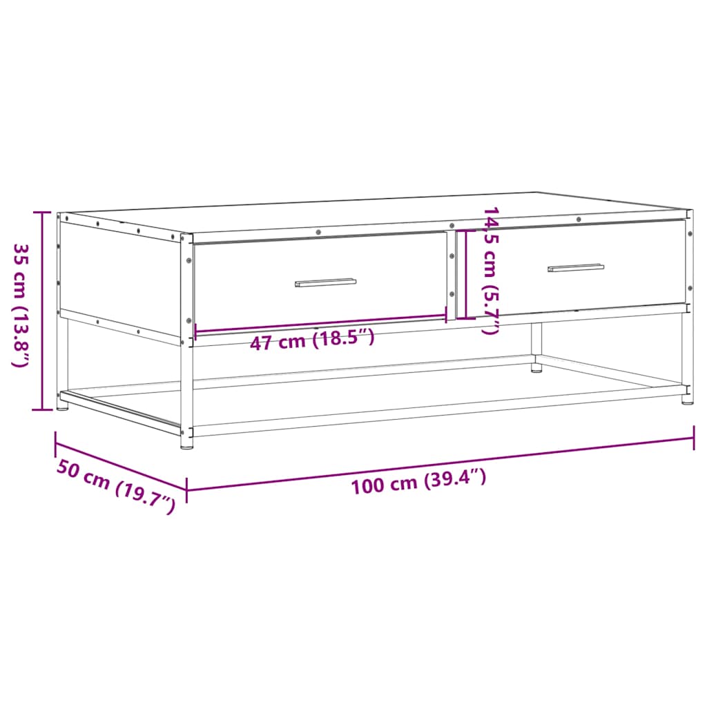 Table basse noir 100x50x35 cm bois d'ingénierie et métal Tables basses vidaXL   