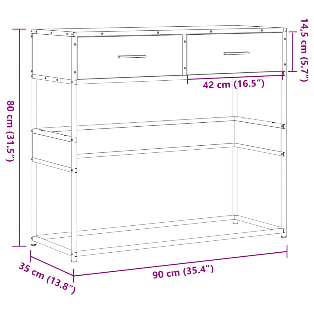 Table console noir 90x35x80 cm bois d'ingénierie - Xios Store SNC