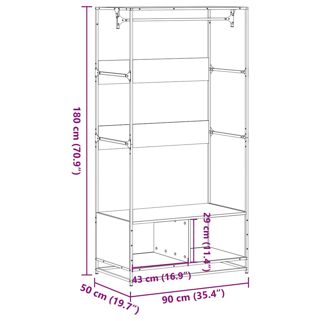 Armoire chêne sonoma 90x50x180 cm bois d'ingénierie Organiseurs pour armoires & penderies pour vêtements vidaXL