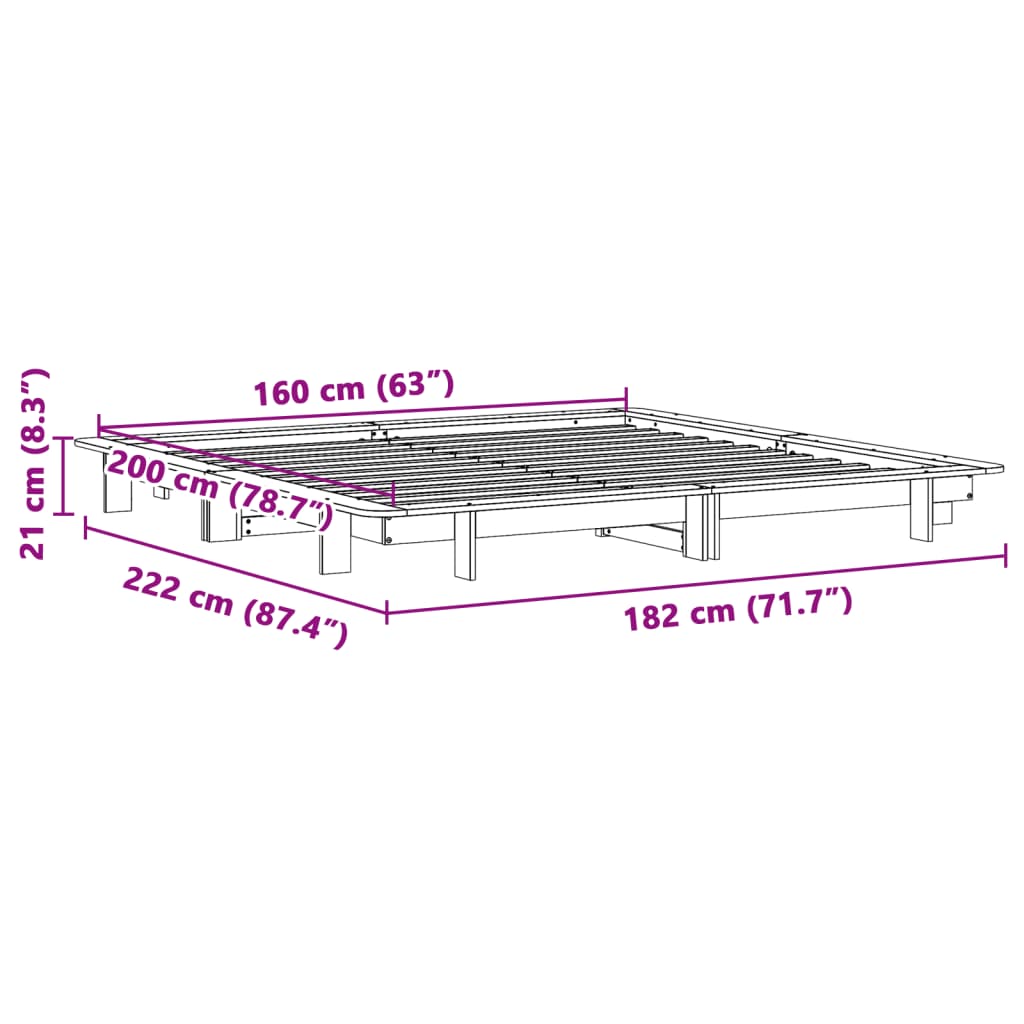 Cadre de lit blanc 160x200 cm bois de pin massif Lits & cadres de lit vidaXL   