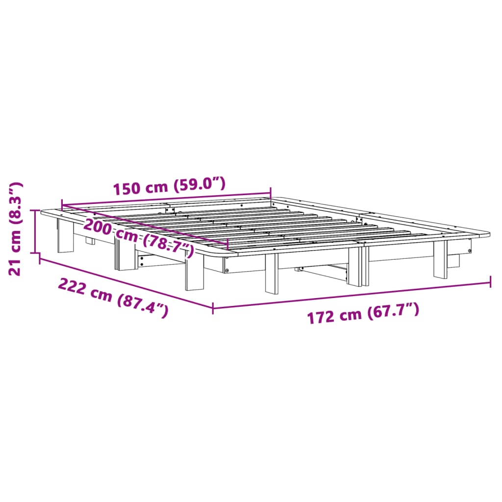 Cadre de lit blanc 150x200 cm bois de pin massif Lits & cadres de lit vidaXL   