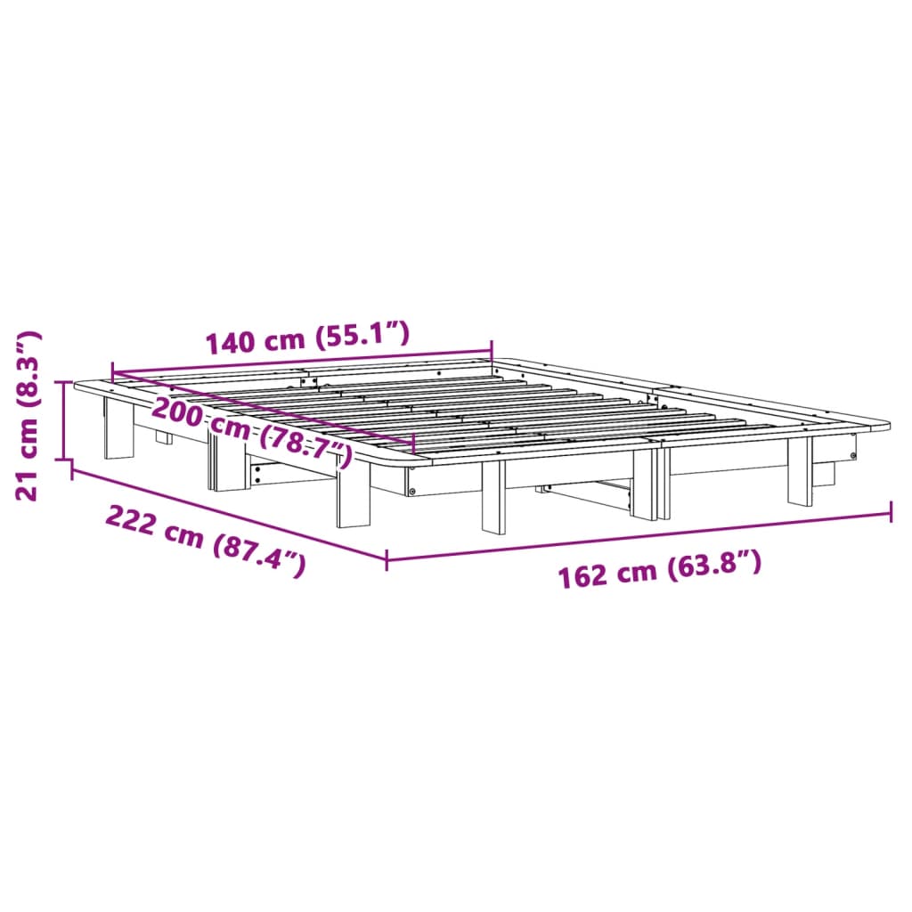 Cadre de lit blanc 140x200 cm bois de pin massif Lits & cadres de lit vidaXL   