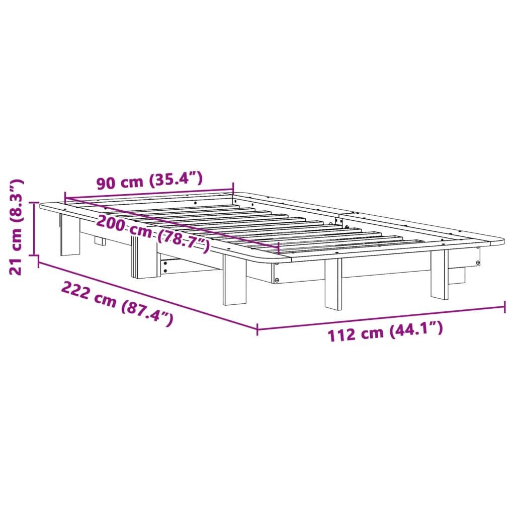 Cadre de lit blanc 90x200 cm bois de pin massif Lits & cadres de lit vidaXL   