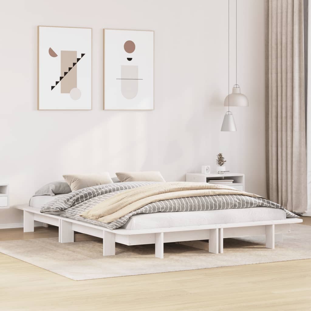 Cadre de lit blanc 140x190 cm bois de pin massif Lits & cadres de lit vidaXL   