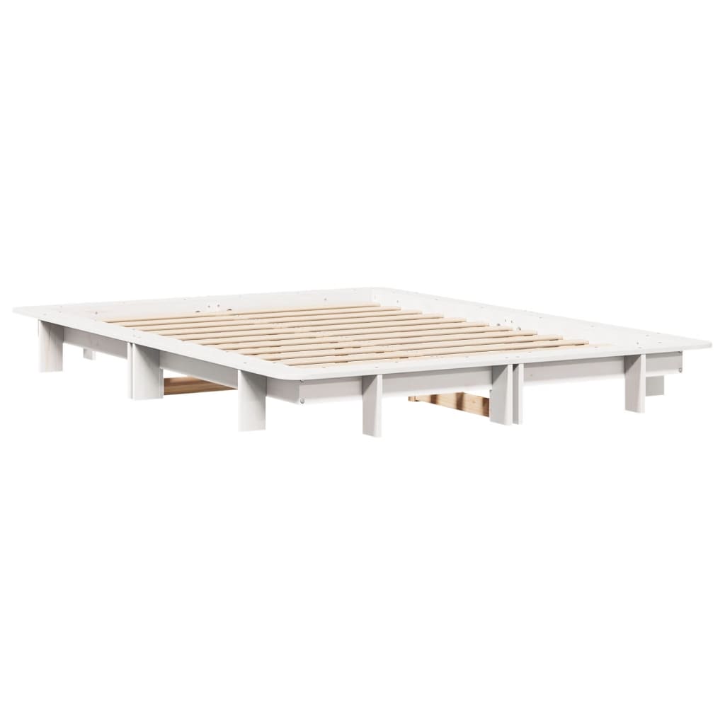 Cadre de lit blanc 140x190 cm bois de pin massif Lits & cadres de lit vidaXL   