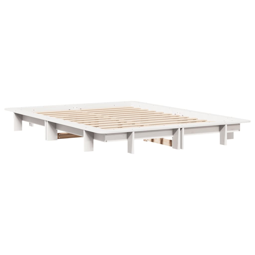 Cadre de lit Blanc 135x190 cm Bois de pin massif Lits & cadres de lit vidaXL   