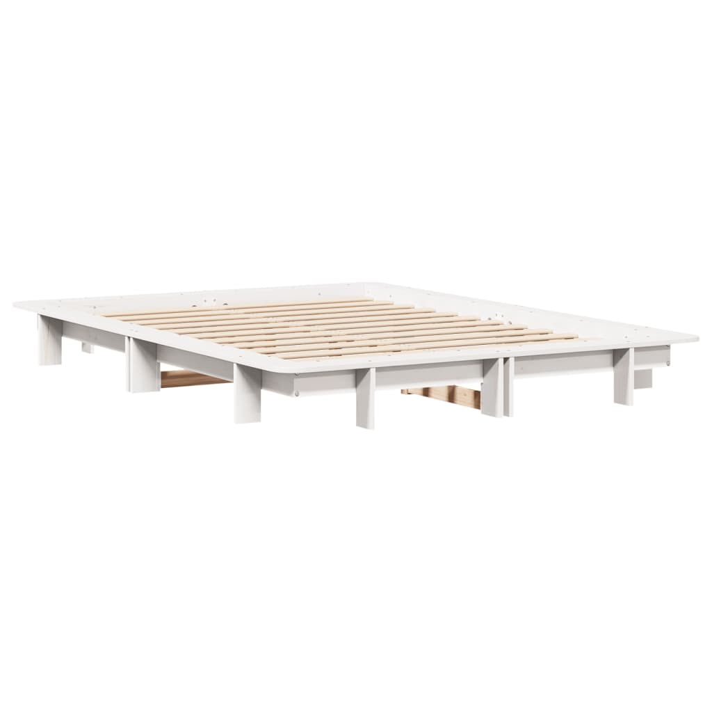 Cadre de lit Blanc 135x190 cm Bois de pin massif Lits & cadres de lit vidaXL   