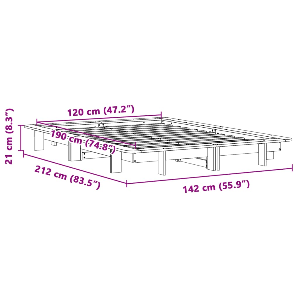 Cadre de lit Blanc 120x190 cm Bois de pin massif Lits & cadres de lit vidaXL   