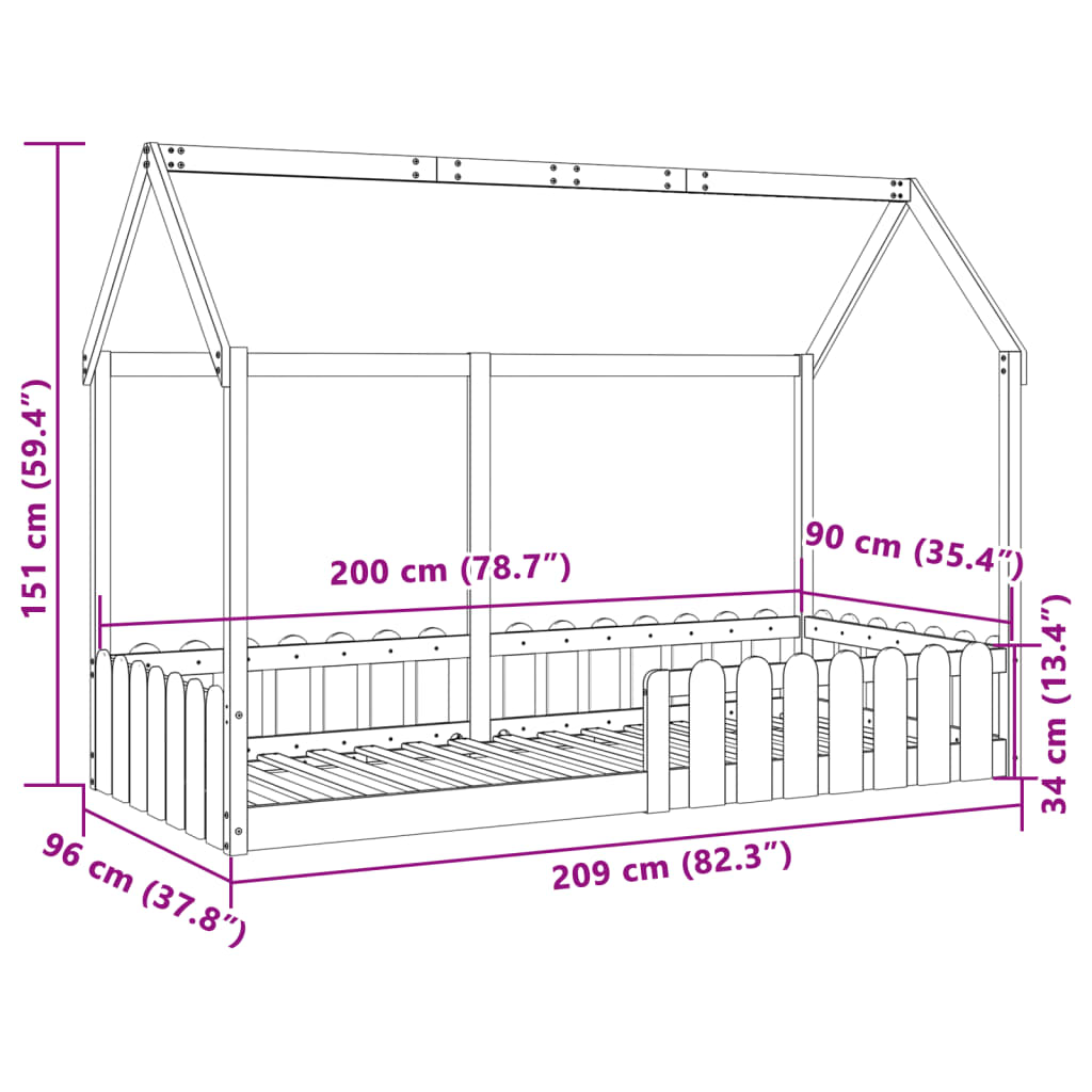 Cadre de lit d'enfants forme de maison 90x200cm bois massif pin Lits & cadres de lit vidaXL   