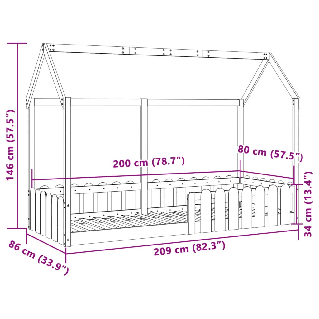 Cadre de lit d'enfants forme de maison 80x200cm bois pin massif Lits & cadres de lit vidaXL   