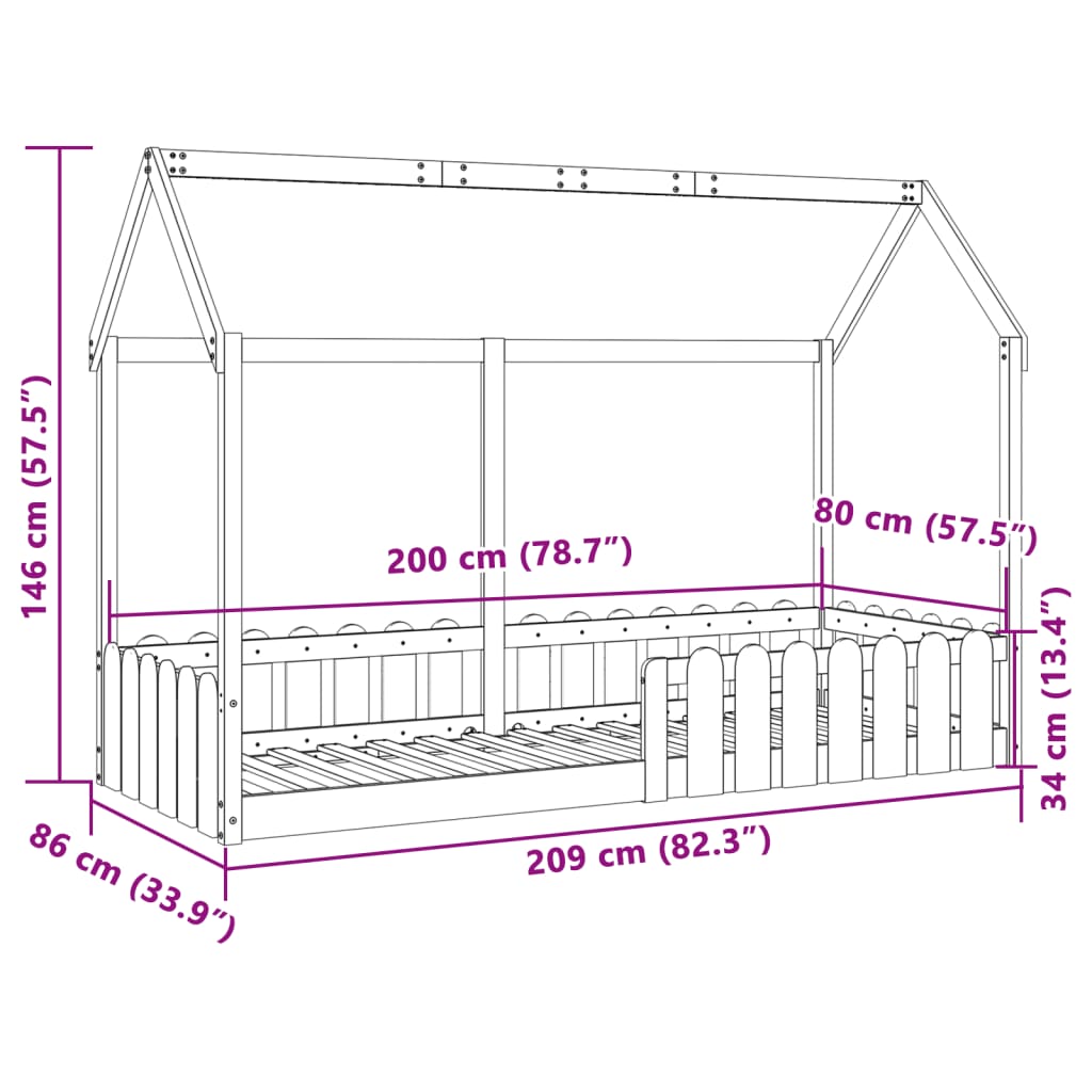 Cadre de lit d'enfants forme de maison 80x200cm bois massif pin Lits & cadres de lit vidaXL   