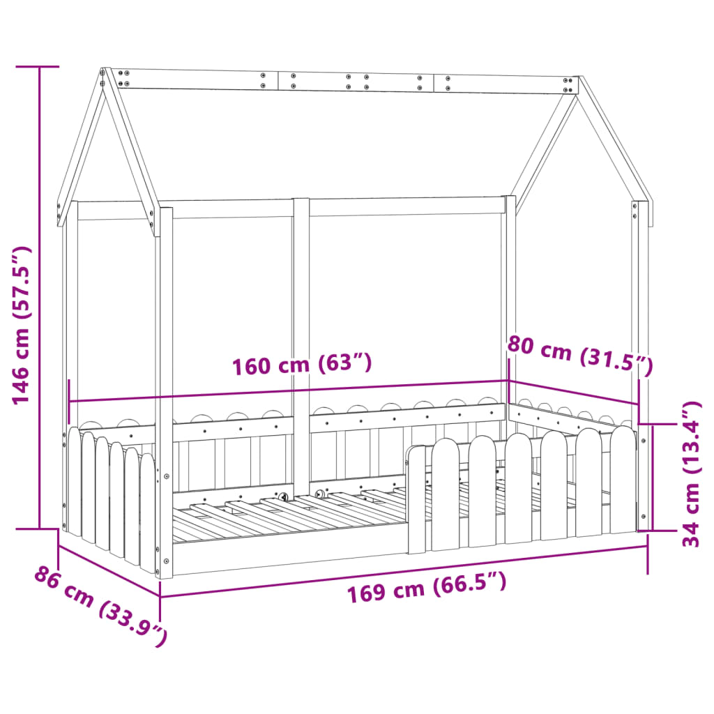 Cadre de lit d'enfants forme de maison 80x160cm bois pin massif Lits & cadres de lit vidaXL   