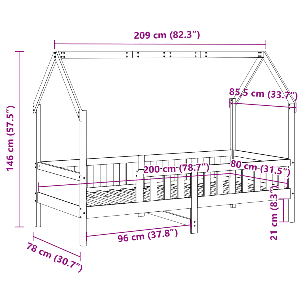 Cadre de lit d'enfants forme de maison 80x200cm bois pin massif Lits & cadres de lit vidaXL   