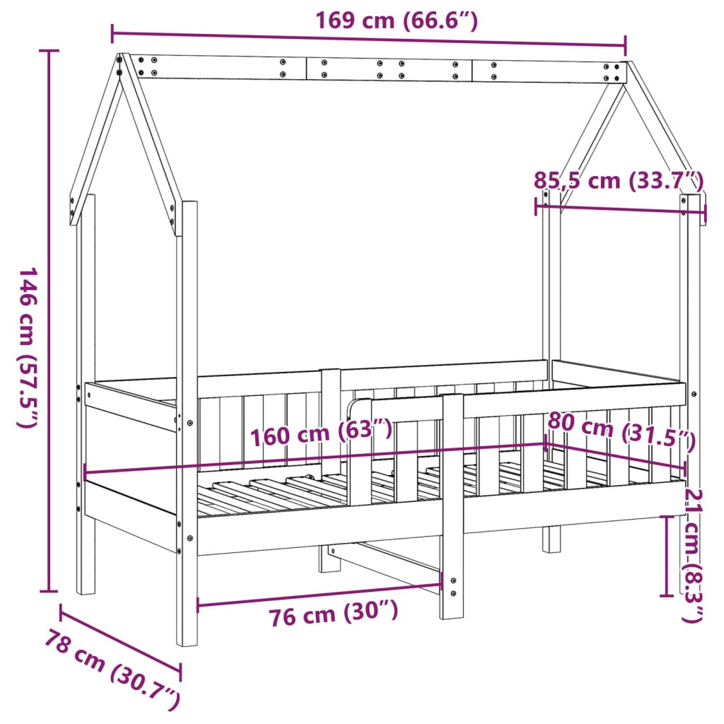 Cadre de lit d'enfants forme de maison 80x160cm bois pin massif Lits & cadres de lit vidaXL   