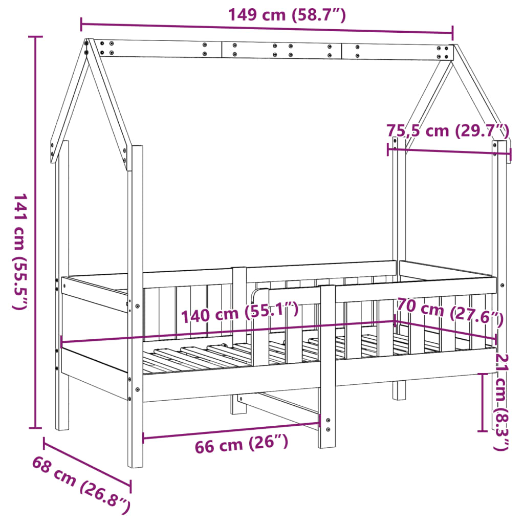 Cadre de lit d'enfants forme de maison 70x140cm bois pin massif Lits & cadres de lit vidaXL   