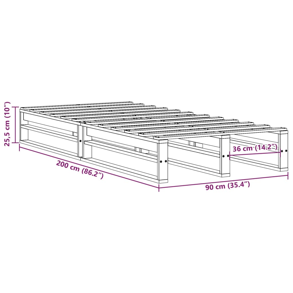 Cadre de lit 90x200 cm bois de pin massif Lits & cadres de lit vidaXL   