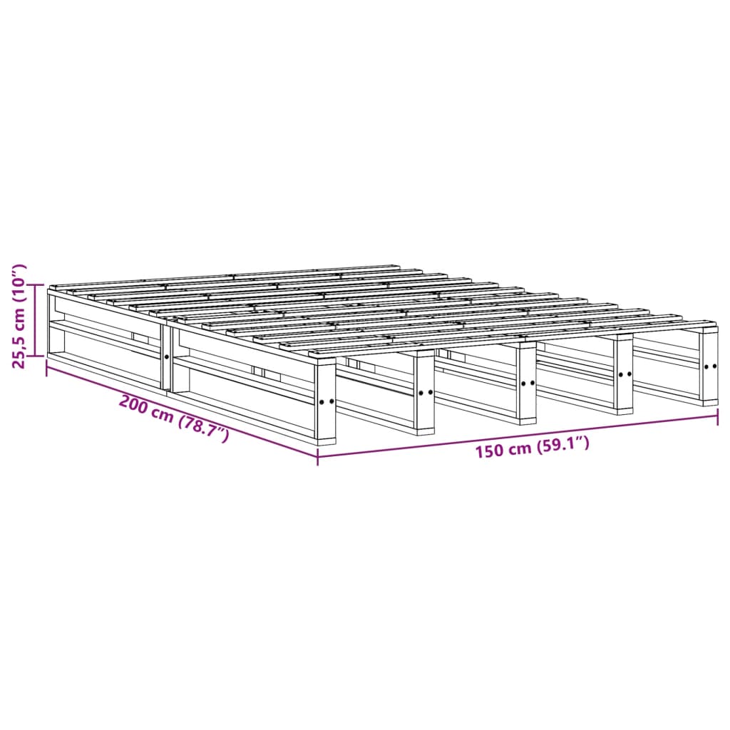 Cadre de lit cire marron 150x200 cm bois de pin massif Lits & cadres de lit vidaXL   