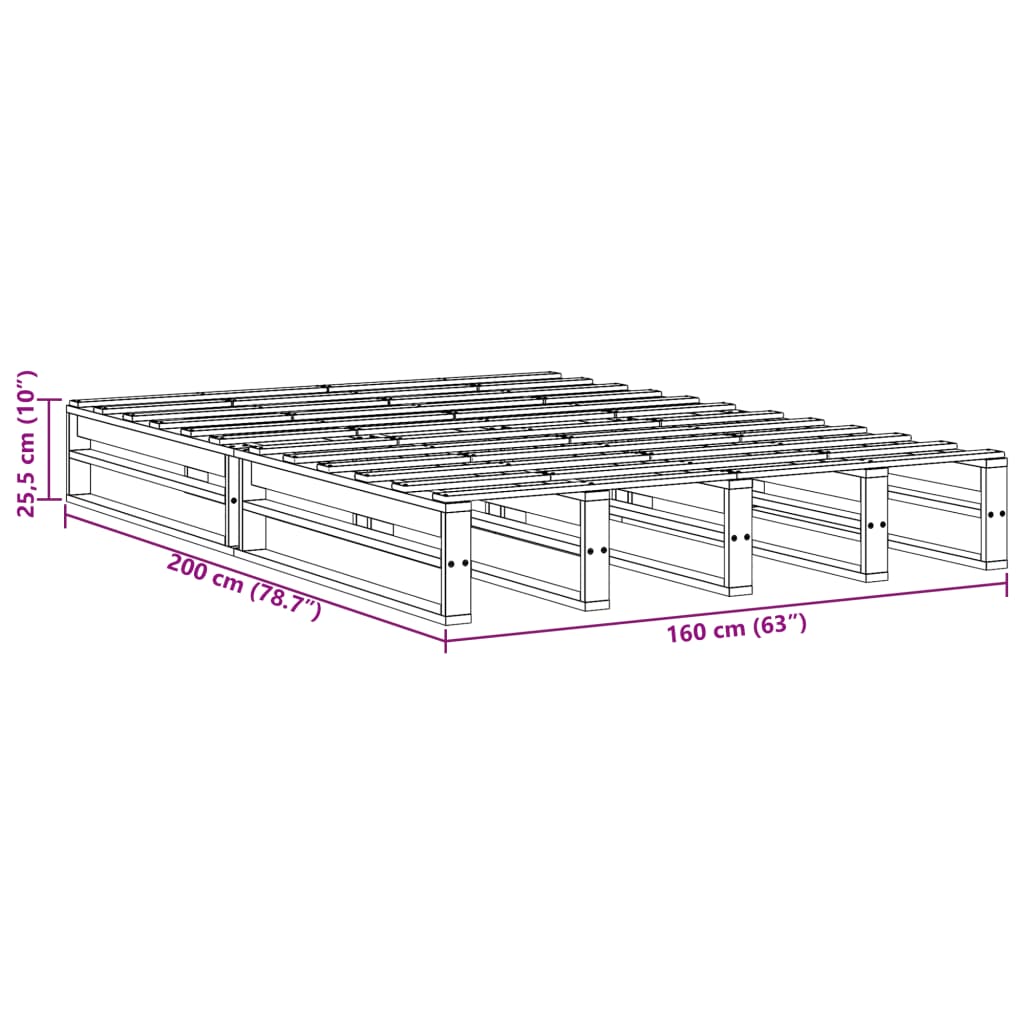 Cadre de lit 160x200 cm bois de pin massif Lits & cadres de lit vidaXL   