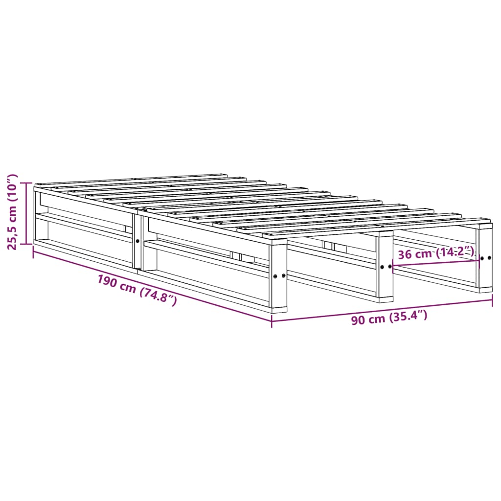 Cadre de lit 90x190 cm Bois de pin massif Lits & cadres de lit vidaXL   