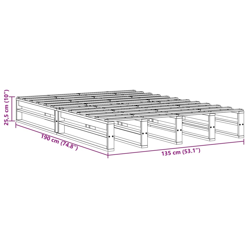 Cadre de lit cire marron 135x190 cm bois de pin massif Lits & cadres de lit vidaXL   