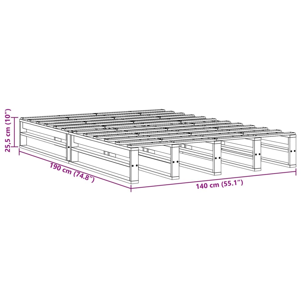 Cadre de lit blanc 140x190 cm bois de pin massif Lits & cadres de lit vidaXL   