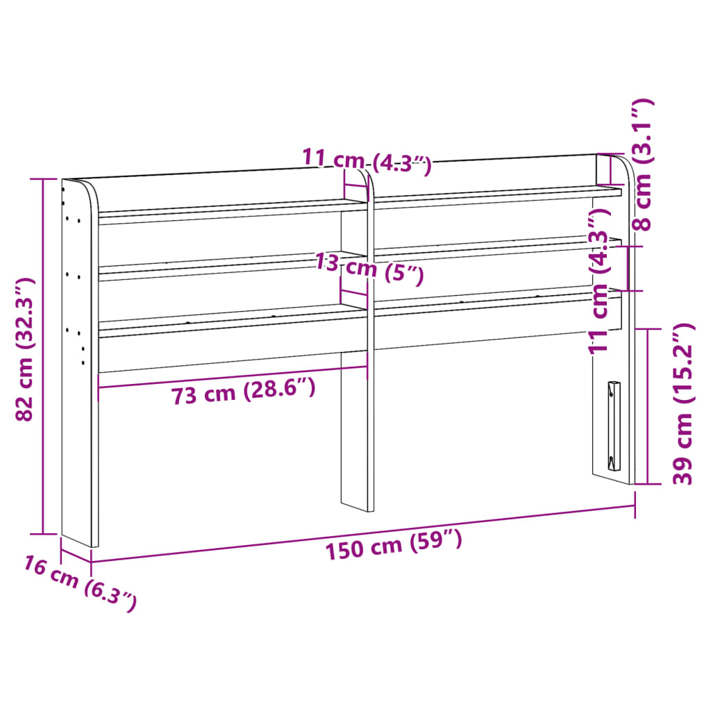 Tête de lit avec étagères blanc 140 cm bois massif de pin Têtes et pieds de lit vidaXL   