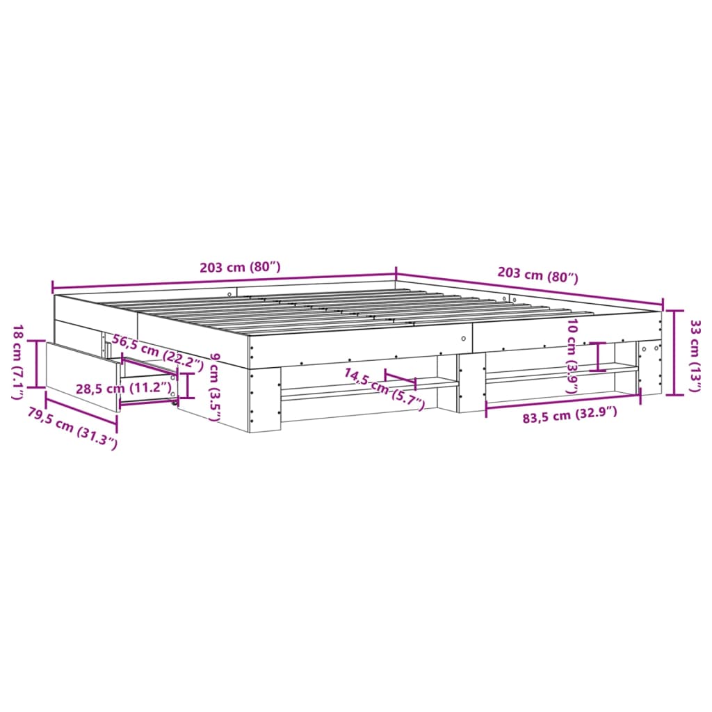 Cadre de lit chêne sonoma 200x200 cm bois d'ingénierie Lits & cadres de lit vidaXL   