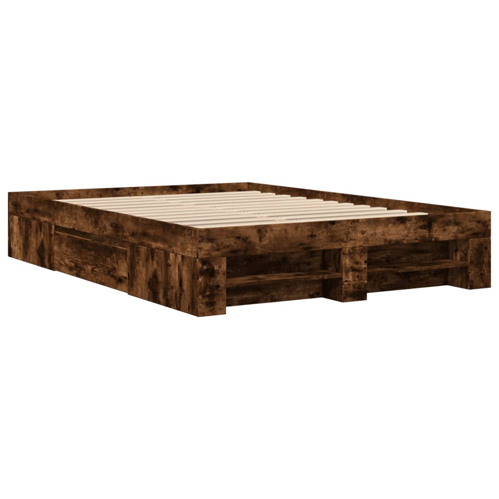 Cadre de lit chêne fumé 140x190 cm bois d'ingénierie Lits & cadres de lit vidaXL   