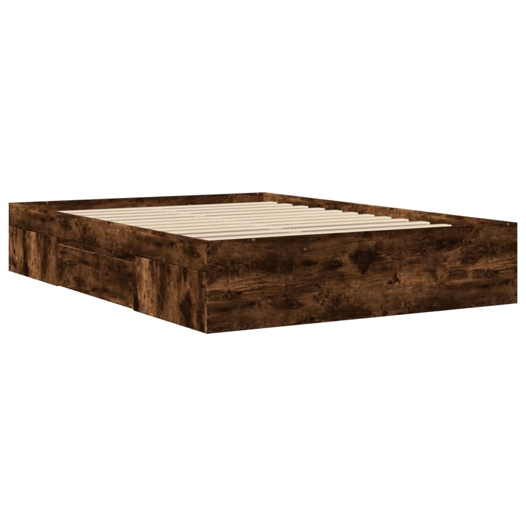 Cadre de lit chêne fumé 140x190 cm bois d'ingénierie Lits & cadres de lit vidaXL   