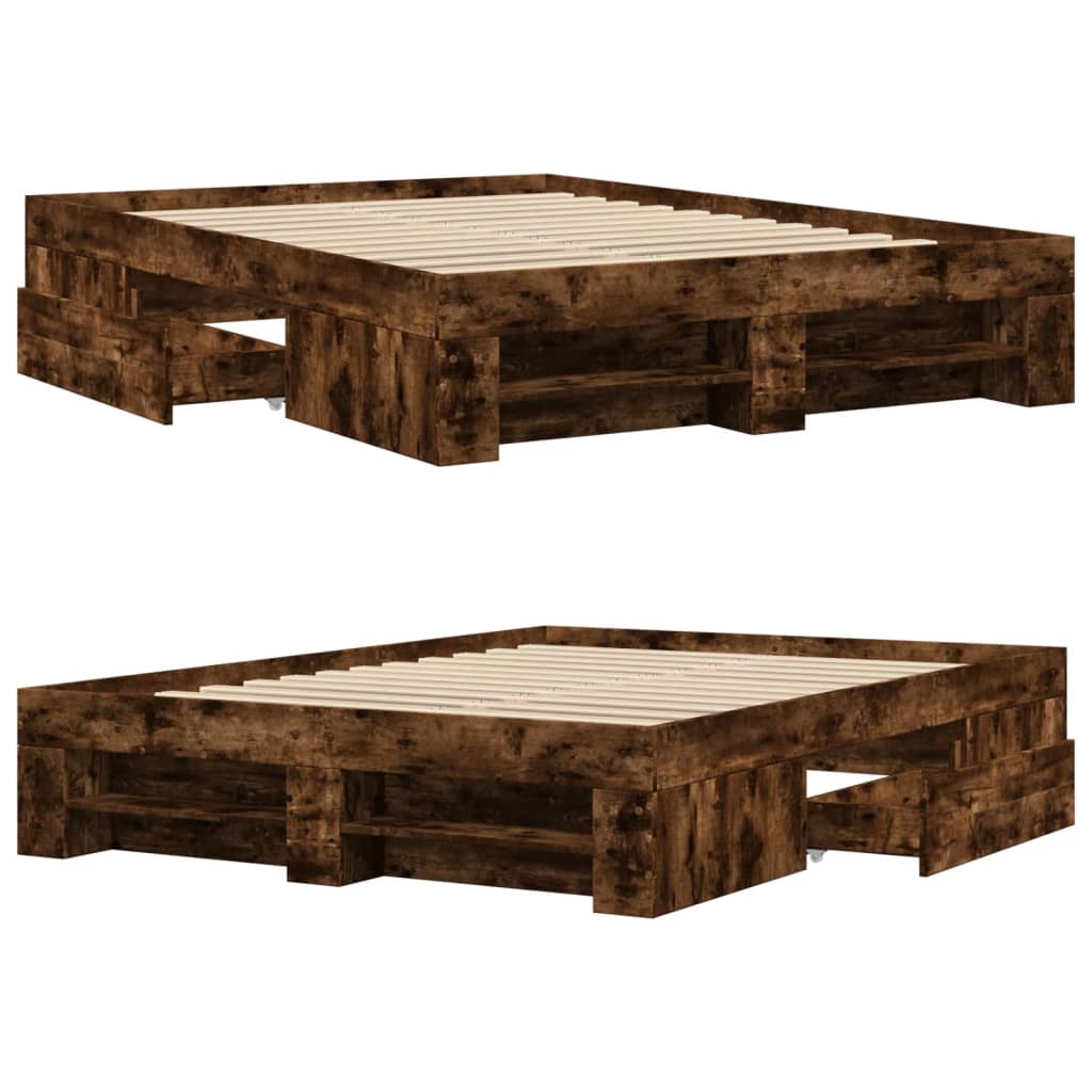 Cadre de lit chêne fumé 140x190 cm bois d'ingénierie Lits & cadres de lit vidaXL   