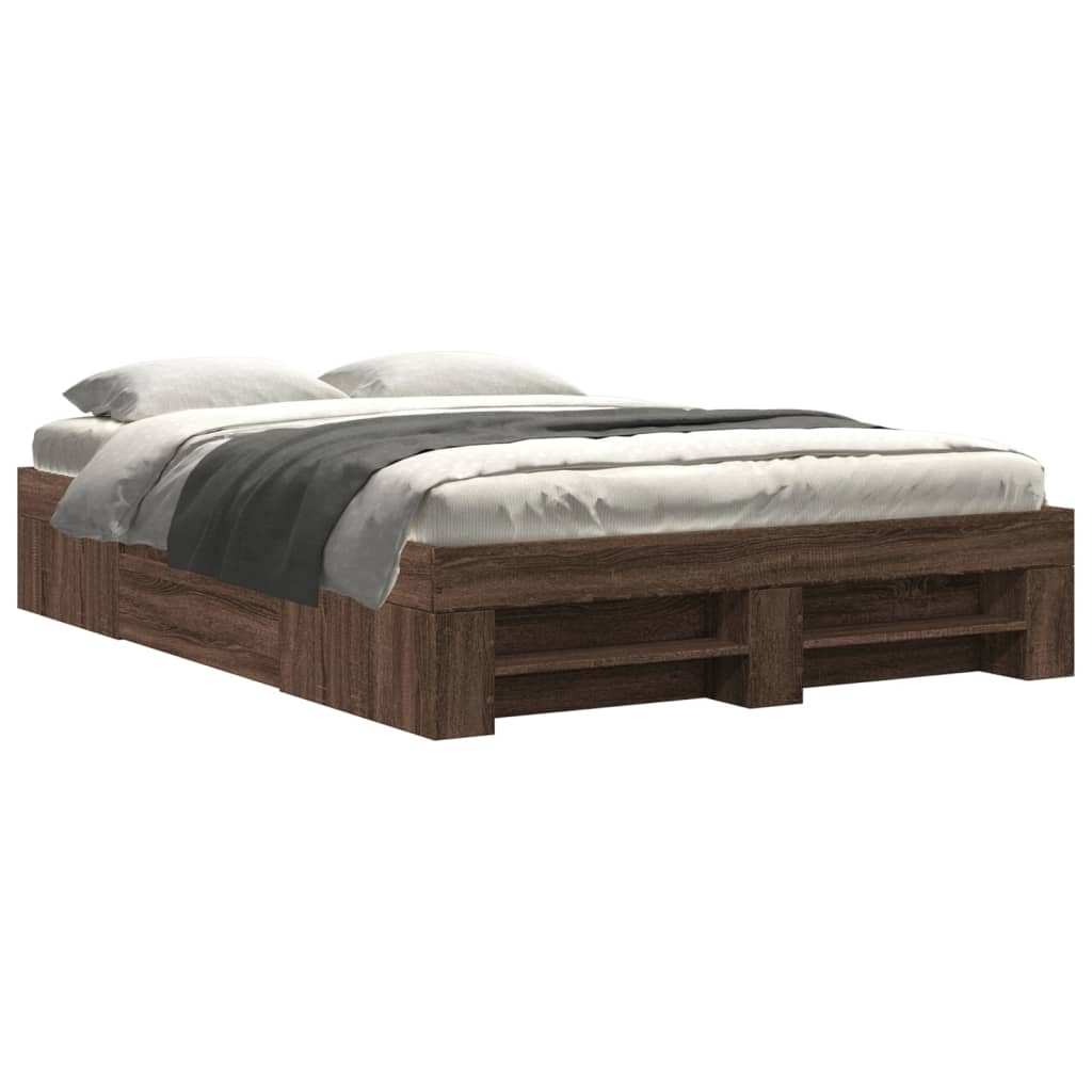 Cadre de lit chêne marron 140x190 cm bois d'ingénierie Lits & cadres de lit vidaXL   