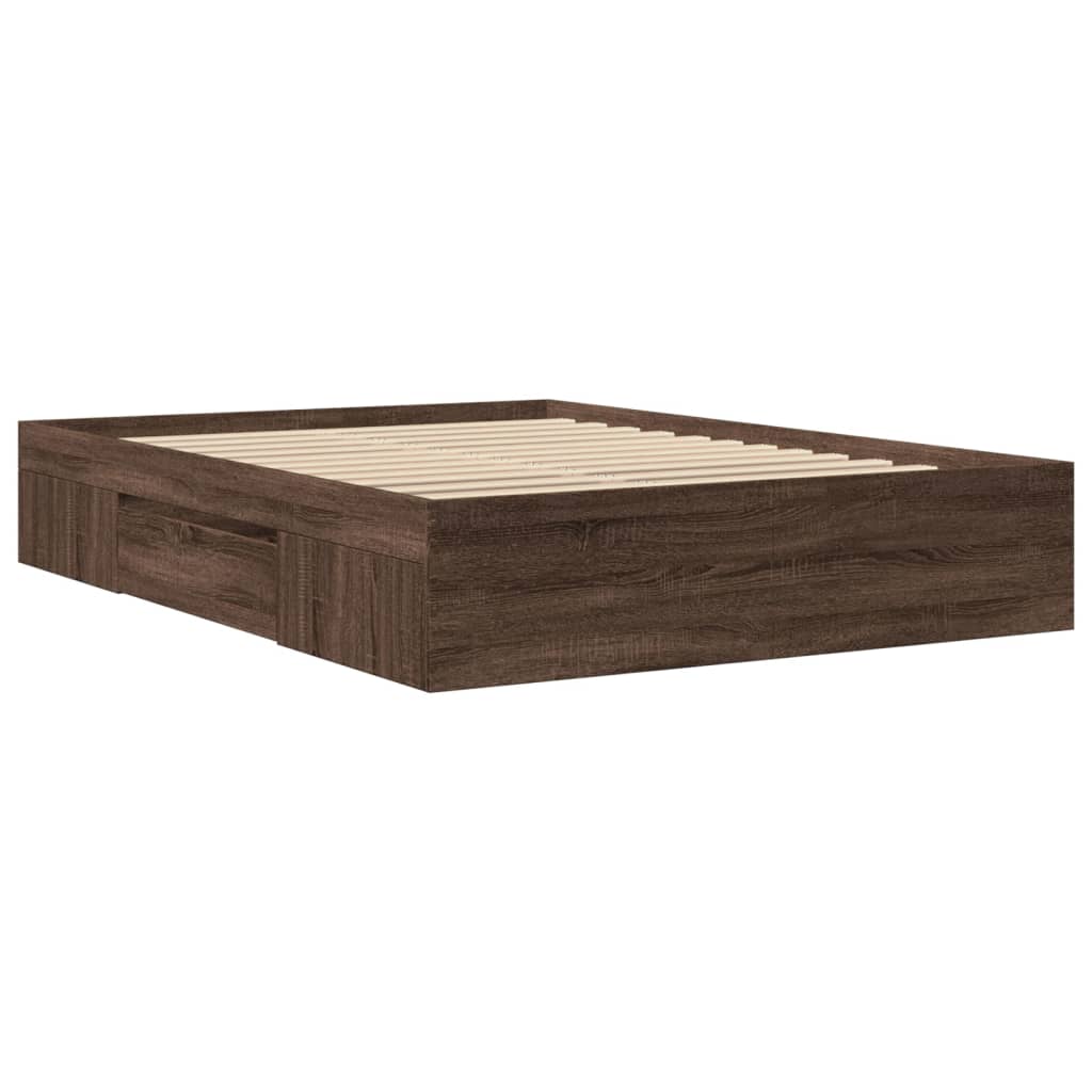 Cadre de lit chêne marron 140x190 cm bois d'ingénierie Lits & cadres de lit vidaXL   