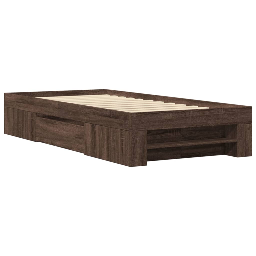 Cadre de lit chêne marron 75x190 cm bois d'ingénierie Lits & cadres de lit vidaXL   