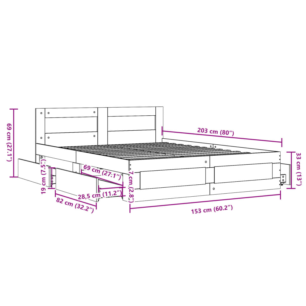 Cadre de lit avec tête de lit sonoma gris 150x200 cm Lits & cadres de lit vidaXL   