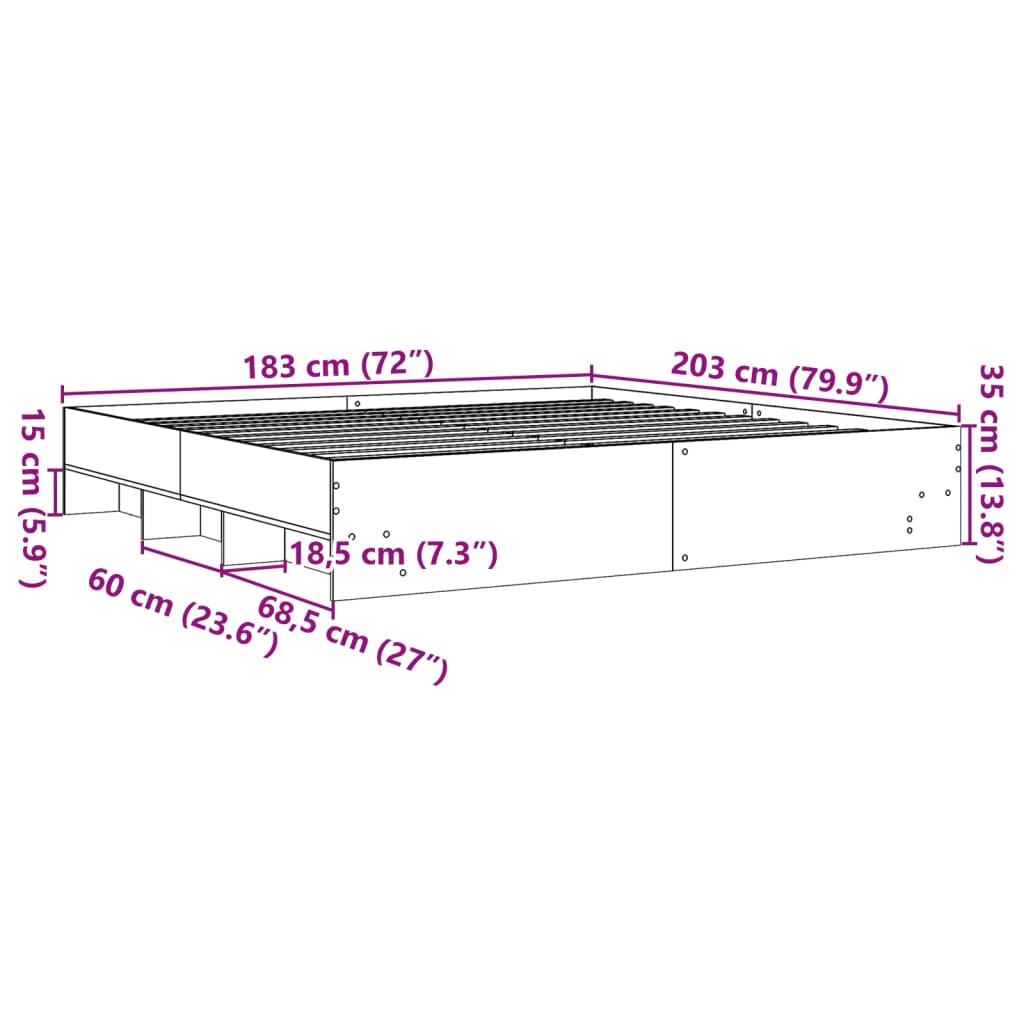 Cadre de lit sonoma gris 180x200 cm bois d'ingénierie Lits & cadres de lit vidaXL   