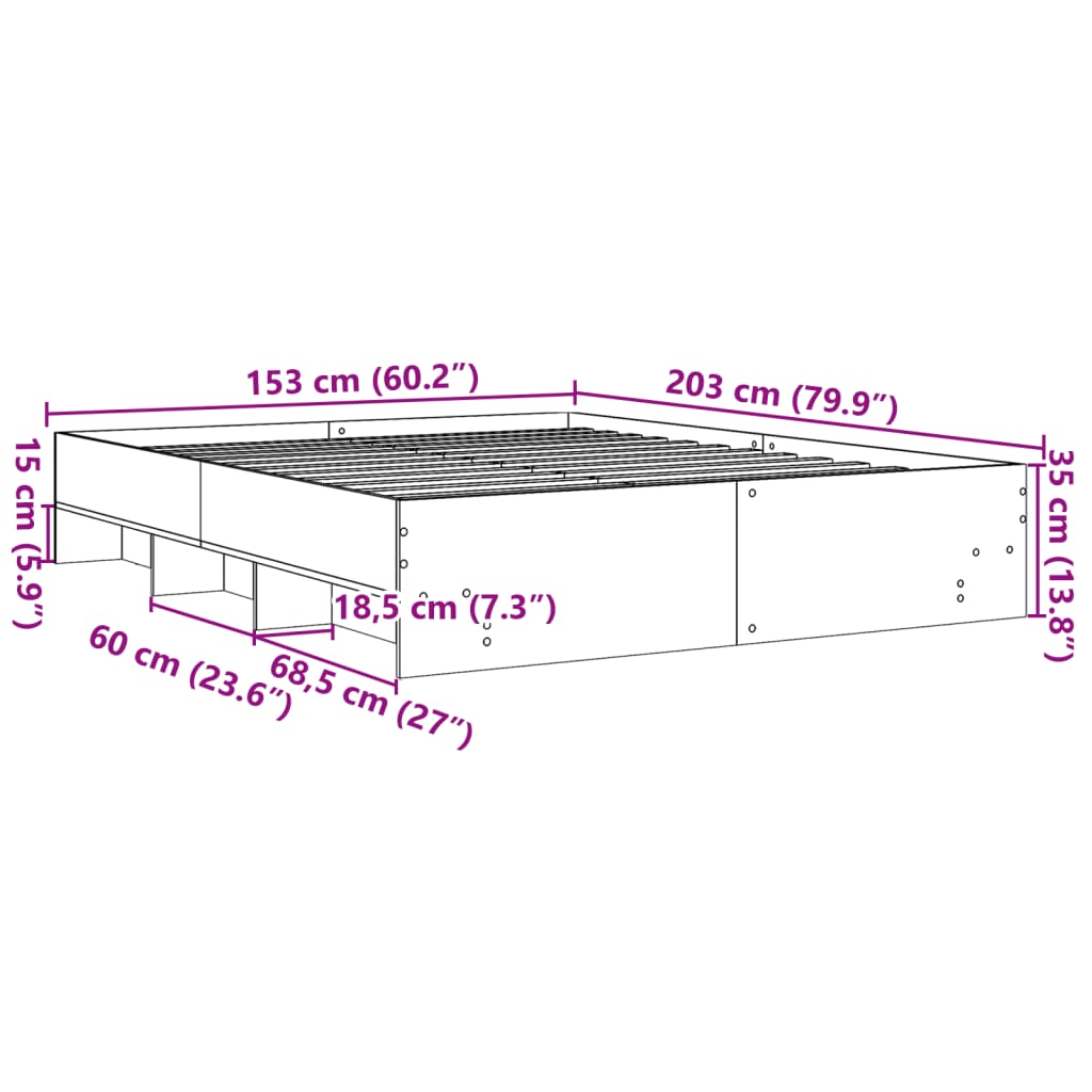 Cadre de lit sonoma gris 150x200 cm bois d'ingénierie Lits & cadres de lit vidaXL   