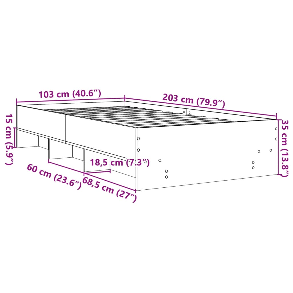 Cadre de lit sonoma gris 100x200 cm bois d'ingénierie Lits & cadres de lit vidaXL   