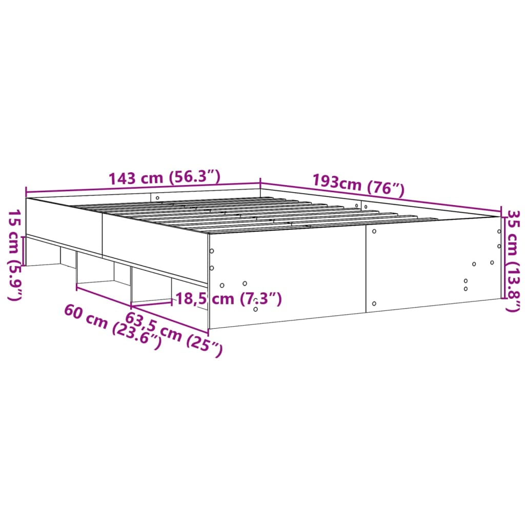 Cadre de lit sonoma gris 140x190 cm bois d'ingénierie Lits & cadres de lit vidaXL   